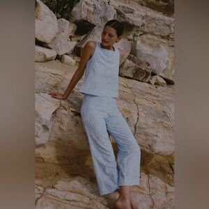 Coco Shop High-Waisted, Wide-Leg Pants in Blue Checkerboard Size Medium